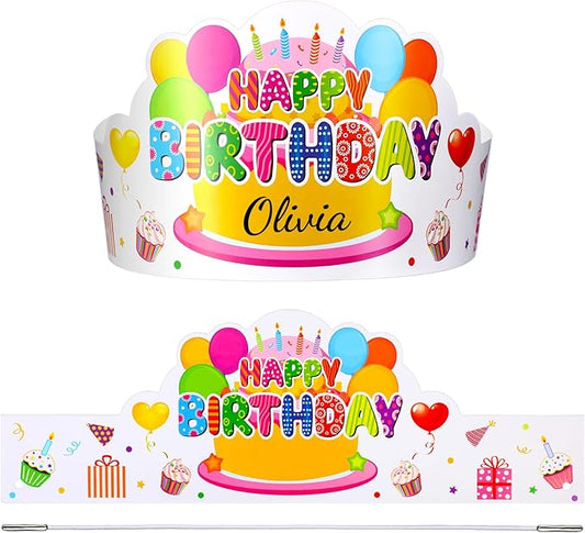 Yunsailing 36 Pcs Happy Birthday Crowns for Kids Paper Birthday Hat Crowns for Classroom Gifts Kids' Party(White)