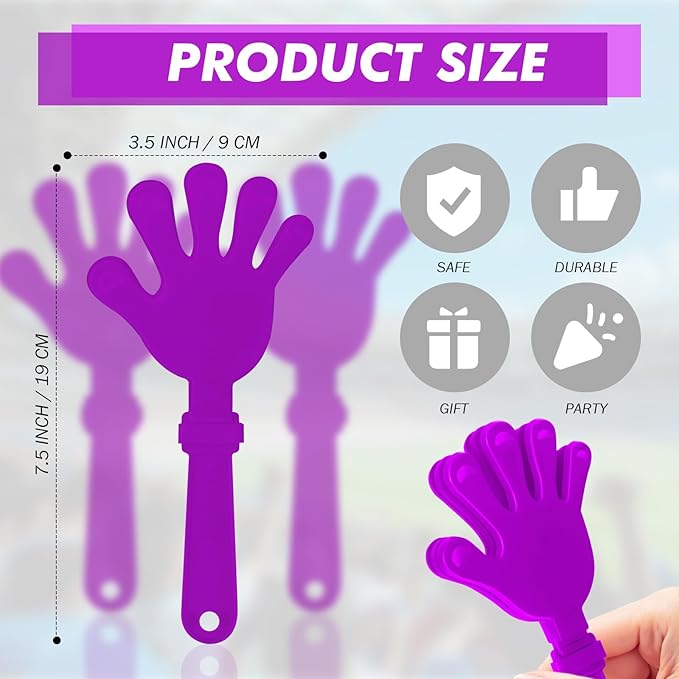 20 Pcs Hand Clappers Noisemakers 7.5 Inch Clappers Noisemakers Plastic Hand Clappers for Birthdays Game Football Sporting Events Cheers Supplies Dance Basketball Football Noisemakers(Purple)