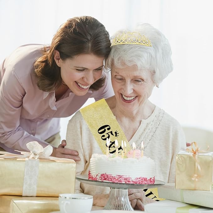 Casoty Gold 65th Birthday Sash and Tiara, 65th Birthday Decorations for Women, 65 & FABULOUS Sash and Crown, Party Supplies Favors for Women Gifts for Her