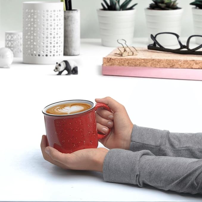 DISCOUNT PROMOS Ceramic Campfire Coffee Mugs 13 oz. Set of 10, Bulk Pack - Perfect for Tea, Espresso, Cappuccino, Hot Cocoa - Red