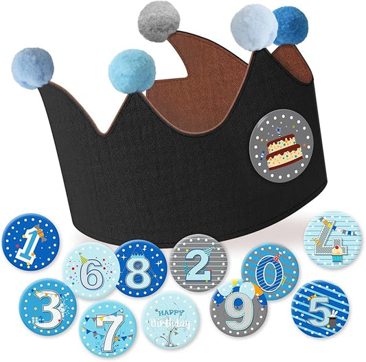 Reusable Birthday Crown with Numbers,Kids Birthday Hat Fabric Crown Pertain Kids Boy Toddler Girl Baby Bday Hats