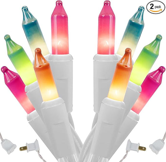 WATERGLIDE 2 Pack Easter String Lights, Christmas Lights, 100 Count 20FT White Wire Mini Pastel Fairy Lights, 120V UL Certified for Patio Wreath Garland Garden Outdoor Indoor Decoration, Multicolor