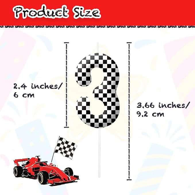 Racing Cars Number 13 Birthday Candles, Black White Checkered Flag Themed Cake Topper for Boys Girls, Cake Decorations for Birthdays, Race Car Theme Party Supplies, Candles for Party Decorations