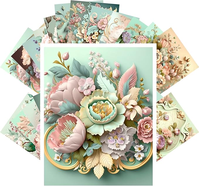 PIXILUV Vintage Postcards (24 pcs 4"x6" each) Rococo Flower Bouquets Vintage Postcards Book Illustrations Reprint