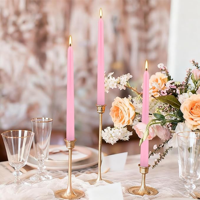 50-Pack Pink 10-Inch Taper Candles, Dripless Elegance for 8-Hour Burn - Perfect for Weddings, Baby Showers & Romantic Dining, Unscented Classic Dinner Candles