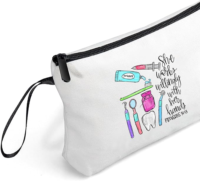 Dental Hygienist Dentist Assistant Teeth Appreciation Thank You Gifts for Female Friend Sister Coworkers Small Cosmetic Makeup Bag Christmas