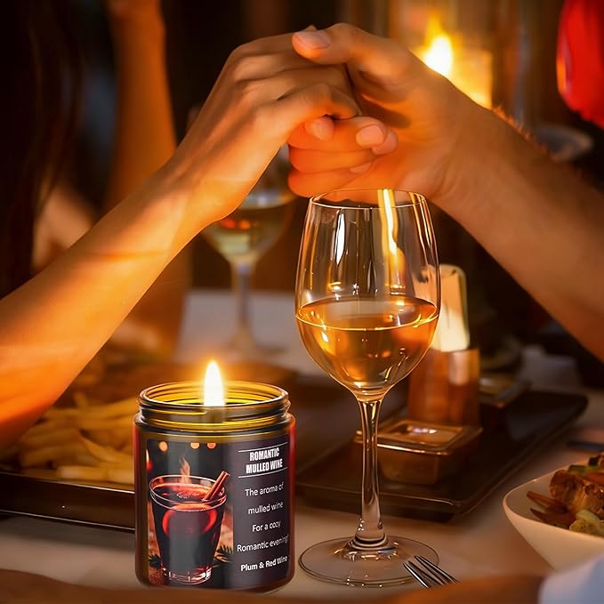 Valentines Day Gifts for Her Him - Mulled Wine Plums Candle 8 Oz - Romantic Anniversary Wedding Birthday Valentines Gifts for Women Men, Girlfriend Boyfriend Gift Ideas