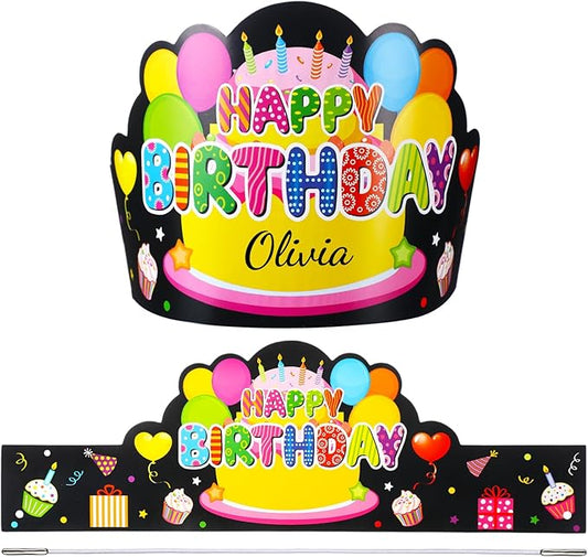 Yunsailing 36 Pcs Happy Birthday Crowns for Kids Paper Birthday Hat Crowns for Classroom Gifts Kids' Party(Black)