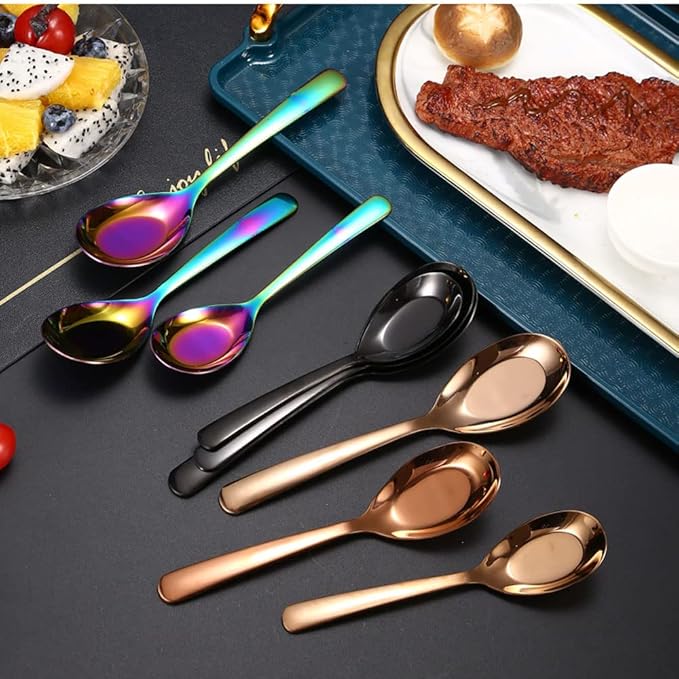 5 PCS Stainless Steel Mirror Finish Soup & Dessert Spoons for Soup, Rice, Tea, Milk, Coffee & Ice Cream（Golden）