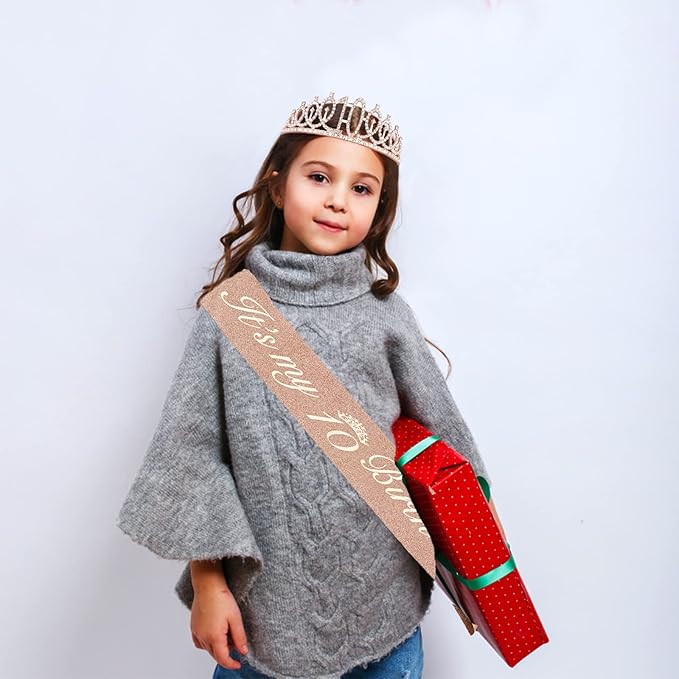 10th Birthday Decorations for Girls, Including Sash, Crown/Tiara, Candles, Cake Topper. 10th Birthday Gifts for Girls, Rose Gold Party Decor Supplies