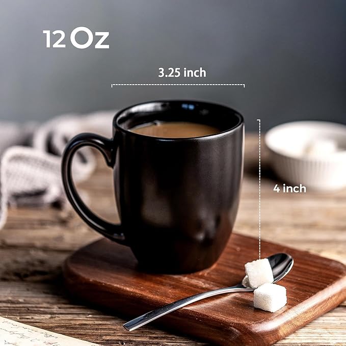 AmorArc 12 oz Coffee Mugs, Matte Coffee Cups with Large Handle for Man, Woman, Ceramic Coffee Mugs Set of 12 for Latte/Cappuccino/Cocoa/Milk, Dishwasher & Microwave Safe, Multi-Color