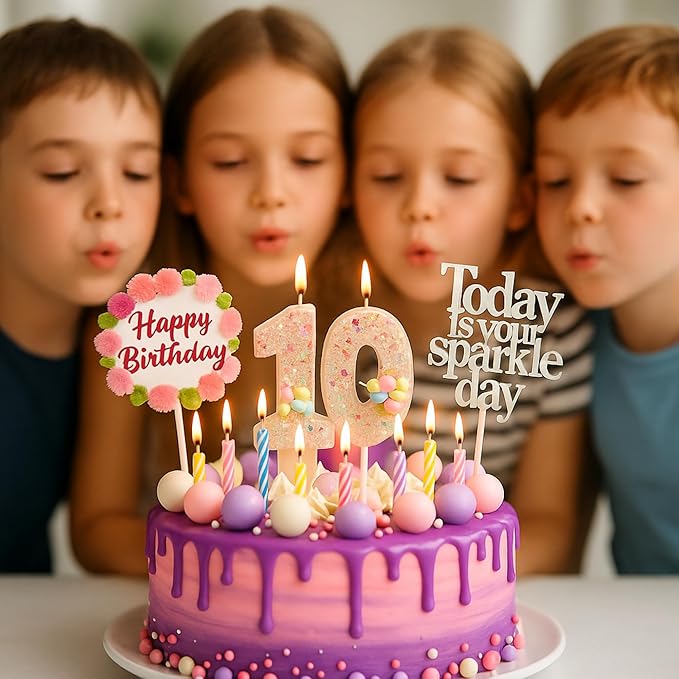 by Tugba Aydan - 10 Number Birthday Candles – 25 Piece Cake Decoration Kit with Number Candle – Party Supplies for Kids’ Tenth Birthday Celebration