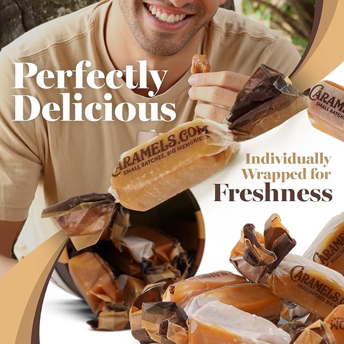 Caramels.com | Candy Gift Box | Individually Wrapped Sea Salt Caramel Vanilla, Classic Butter and Harvest Apple Candies | Great Gift Idea for Holidays and Birthdays | Pack of 3