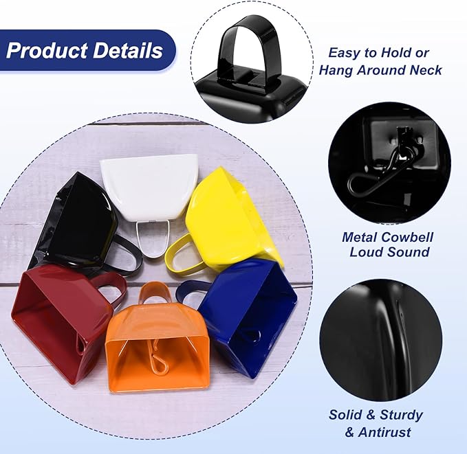 PATIKIL 16pcs Cow Bells for Football Games, 3inch Cowbells for Sporting Events Bulk Loud Noise Makers Metal Cow Bell with Handle for Cheering Competition Marathon Wedding, Black