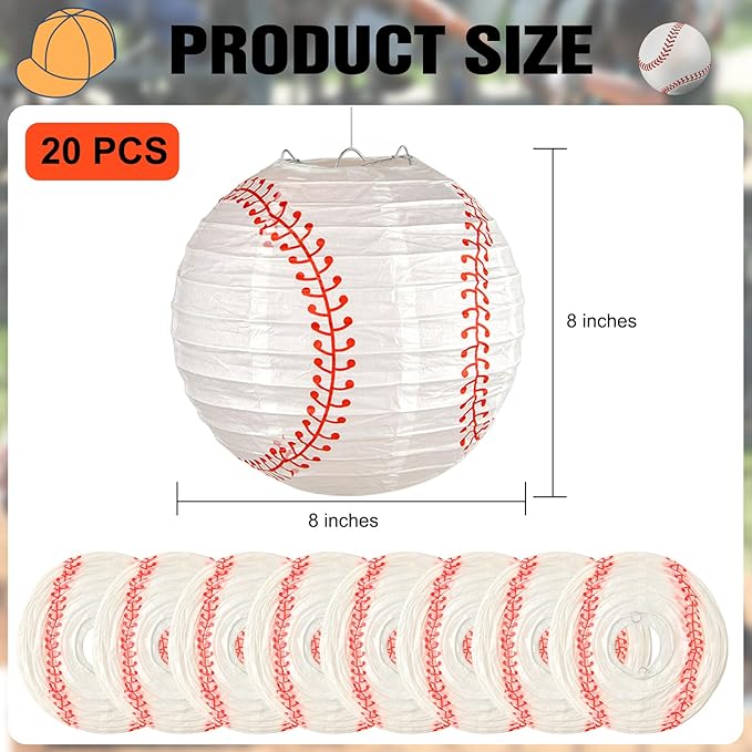 20 Pieces Baseball Paper Lanterns Decorations 8 inch Sport Hanging Paper Lanterns Party Favor Table Centerpiece for Sport Themed Birthday Bar Game World Baseball Classic Party Ceiling Decoration