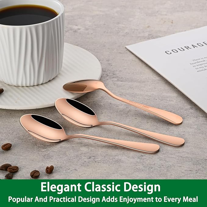 5.5 Inch Rose Gold Coffee & Tea Spoons,Set Of 8 Stainless Steel Copper Small Demitasse Spoons,Mini Espresso Spoon For Dessert,Cake