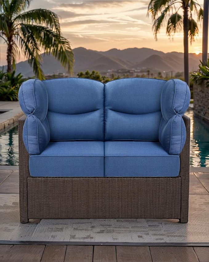 Luxury 24x24x6 Patio Cushions for Outdoor Furniture Set of 2 - Water-Repellent 6-Piece Cushion Set for Wicker Couch Loveseat Chair Sectional Patio Conversation Sets - Navy Blue/Smile