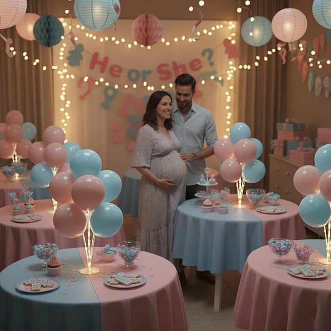 6 Set Balloon Stand Table Centerpieces with LED Lights for Party Decor, Balloons Centerpieces for Table, Balloon Stand Kit for Graduation Decorations 2025, Weddings, Birthday Decoration (Pink & Blue)