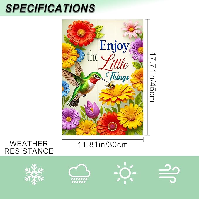 IVN Seasonal Garden Flag 12x18 Inch Double Sided Hummingbird Daisy Tulip Colorful Floral Enjoy the Little Things Outdoor Yard Flag for Outside Front Door Lawn Porch Patio Welcome Decor
