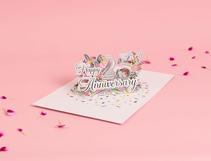 Happy 25th Anniversary Cards, Wedding Anniversary Card to Husband, Happy Anniversary Pop Up for Couple Husband Wife Him Her Parent (Size 6x8 in – Happy 25th Anniversary)