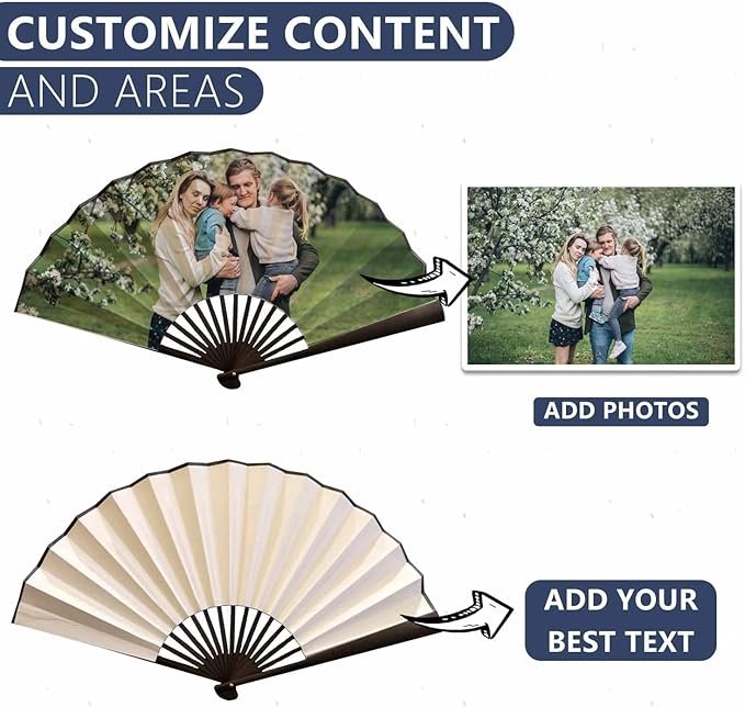 WERWAES12Pcs Personalized Folding Fan with Custom Photo Hand Held Fans Foldable for Wedding Dancing Saloon Cosplay Party Props Decorative Folding Fans
