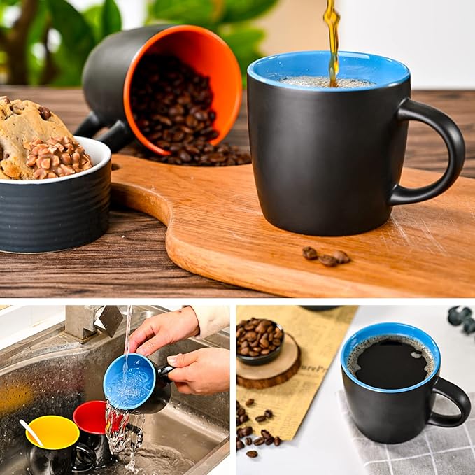 11oz ceramic Coffee Mug Sets Matte Black Porcelain Mug Multiple colors Cups for Coffee, Tea, Juice, Cocoa Set of 6 (11oz)