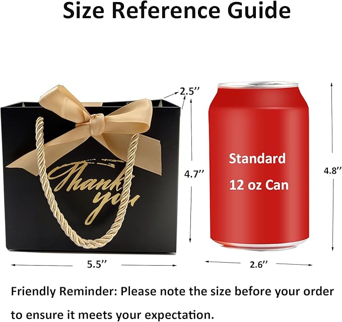 TKSBAG 100 Pack Small Thank You Gift Bags with Handles, 5.5''x 2.5''x4.7'' Mini Black Gift Bags Bulk for Baby Shower, Birthday, Wedding, Party Favors
