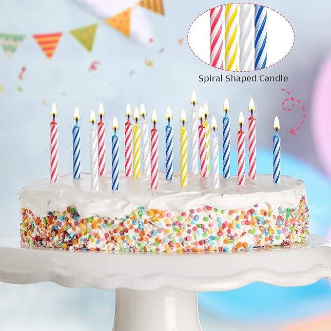 MTLEE 288 Pcs Birthday Candles Bulk Spiral Cake Candles for Celebrating Birthday Cake Decorations for Holiday Party Supplies (4 Color)