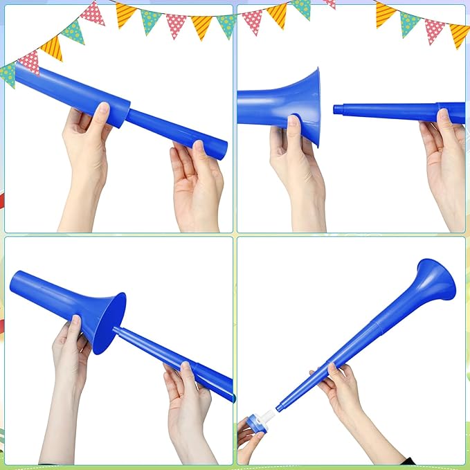 6 Pcs Stadium Horn for Adult, 21 Inch Vuvuzela Plastic Collapsible Cheering Trumpets for Sporting Events Football Carnival Party, Blue