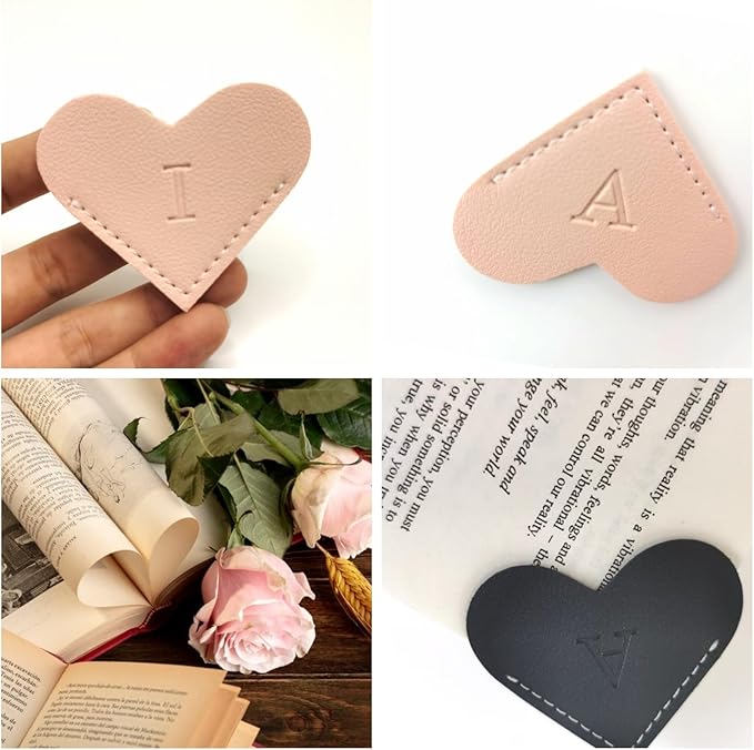Personalized Leather Book Marks, Heart Bookmark, Unique Cute Handmade Letter Bookmarks Accessories for Reading Women, Teacher, Student, Book Lovers Book Mark Gifts (Pink, K)