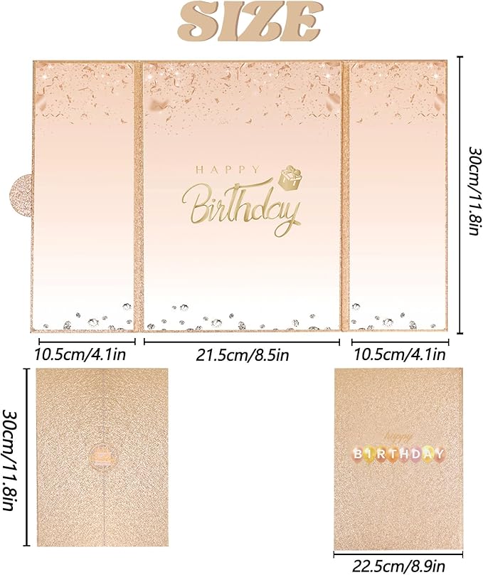 Crenics Champagne Gold Birthday Decorations for Women, Creative Birthday Guest Sign in Book Alternative, Happy Birthday Signature Book 18" x 12", Awesome Birthday Gifts for Girls