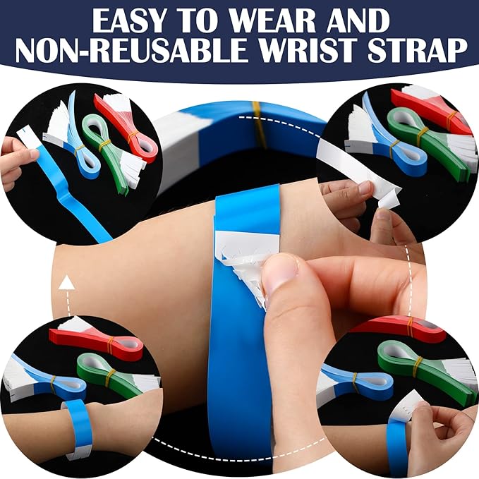Tudomro 1200 Pack Plastic Paper Wristbands for Events Neon Party Wrist Bands Colored Waterproof Concert Identification Hand Bands Lightweight Adhesive Wristband(Red, Green, Blue)