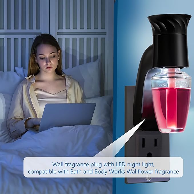 2 Pcs Wall Fragrance Plug with Night Light Compatible with Bath and Body Works WallFlower Refills (No Fragrance Included), ETL Certified, Rotatable Scent Control Plug for Home/Office (Black)
