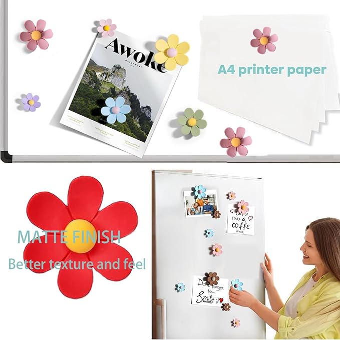 3D Flower Fridge Magnets Cute Flower Magnets for Fridge Whiteboard Office Locker Colorful Kitchen Decor Post Outdoor Publicity Posters 16PCS (8Large+8 Medium) 8 Colors