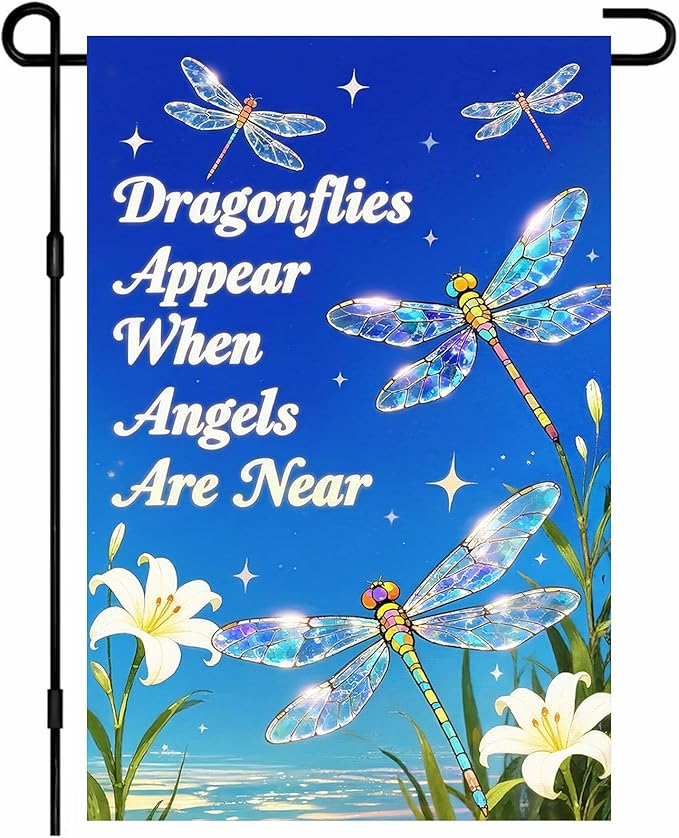 IVN Spring Garden Flag 12x18 Inch Dragonfly Flag Double Sided Outdoor Yard Banner for Porch Lawn Patio Spring Decor