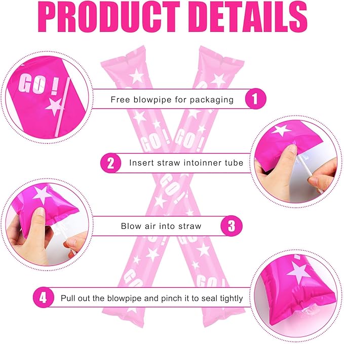 Hungdao 60 Pcs Noise Makers Homecoming Football Favors Include 24 Thunder Sticks Cheer Sticks 12 Hand Clapper 24 Cheerleading Pom Poms for Sporting Events Pep Rally Supplies(Pink)