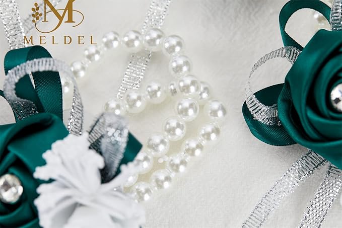 Meldel Wrist Corsages for Wedding, 2PCS Green Rose Wrist Corsage Bridal Bridesmaid, Artificial Corsage for Wedding Mother of Bride and Groom