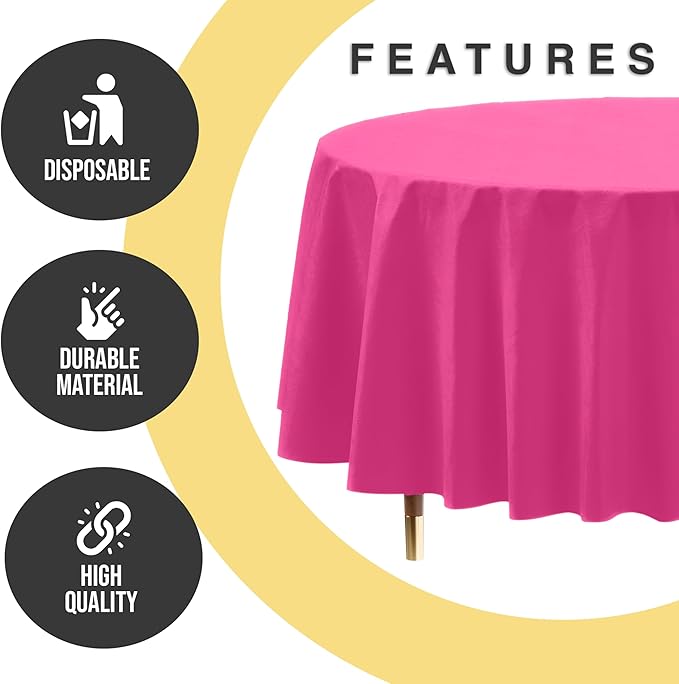Exquisite 66% Thicker Premium Cerise Round Tablecloth 0.5 Mil 12 Pack Plastic Table Cloth Disposable 84 Inch Round Plastic Tablecloth Won't Tear Easily Like Cheap Thin Brands