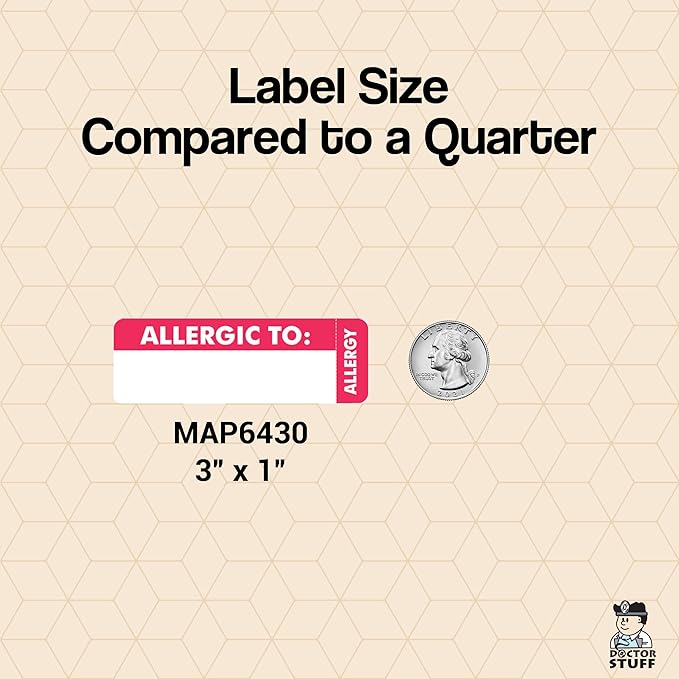 Allergic to Chart Label with Side Tab 3” x 1” Red White Permanent Doctor Stuff Medical Alert 250 Stickers/Box