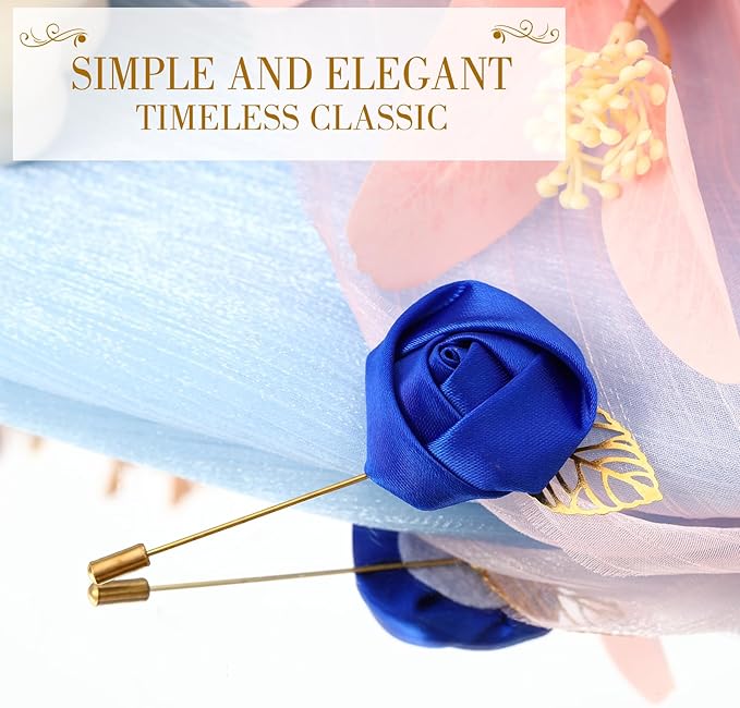 Zeyune 24 Pcs Boutonniere Rose Boutonniere Wedding Buttonholes Pocket for Men Wedding for Prom Party(Blue)