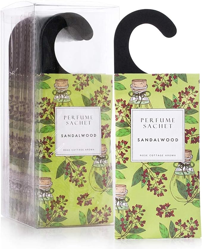 ROSE COTTAGE Large 12 Packs Sandalwood Hanging Closet Deodorizer Air Freshener Long Lasting Scented Sachets Smell Goods for House