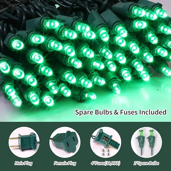 LAMPHOME Green St. Patrick's Day Mini String Lights, 64.8 Ft 300 Count, Pack of 3 Strands 21.9 Ft 100 Lights UL Certified Commercial Grade Green Wire 5mm Holiday String Light