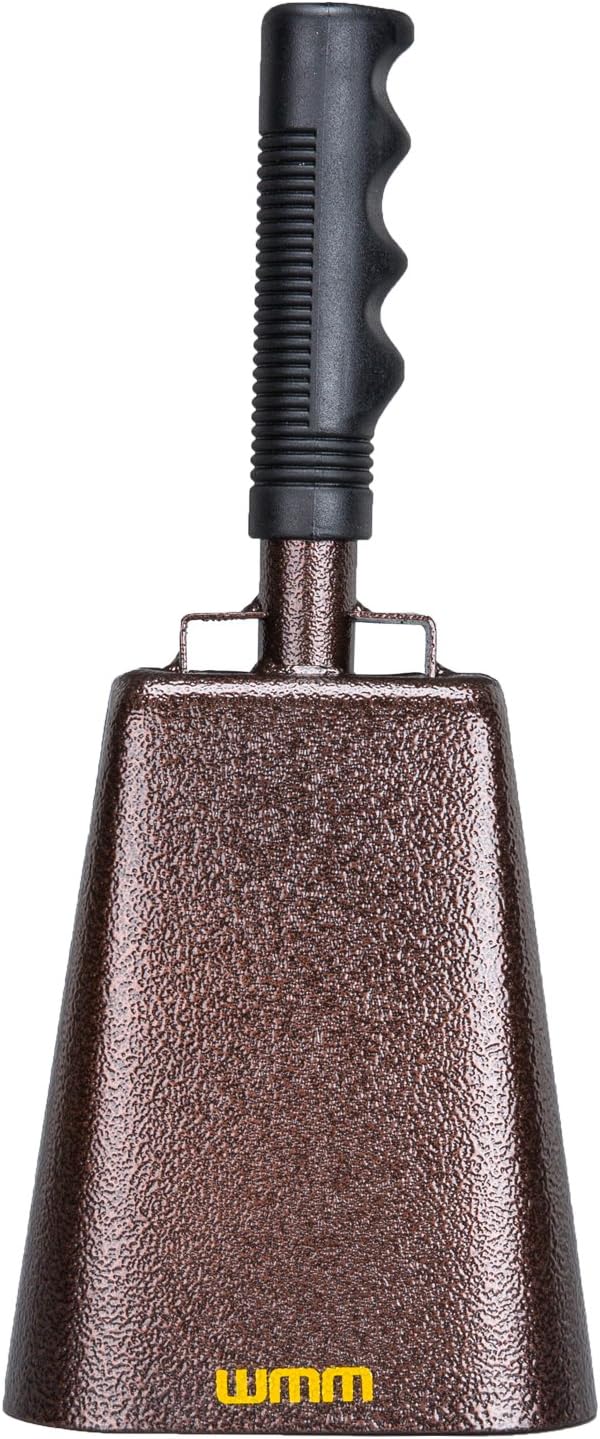 WMM 12 Inch Steel Cowbell with Handle Cheering Bell for Sports Events Large Solid School Bells & Chimes Percussion Musical Instruments Call Bell Alarm(Copper)