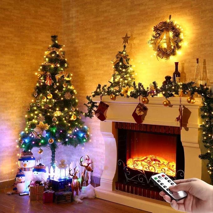 BXROIU 2 x Fairy Lights Battery Operated,Silver Wire Chains 8 Mode 16Ft/5Meter 50 LEDs Timer String Lights with Remote Control for Bedroom Christmas Party Wedding Decoration(Warm White)