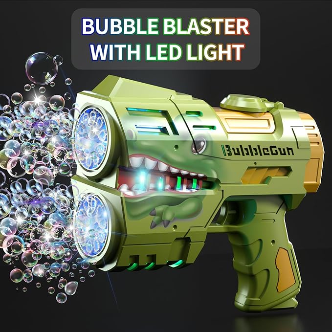 Jasny 2 Pack Bubble Guns for Kids, LED Light Up Rechargeable Bubbles Machine Blower with 2 Bottles Refill Solution for Toddlers 4-8, Wedding Birthday Gift