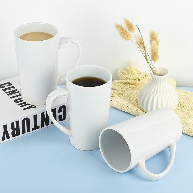 22oz white Super Large tall Ceramic Coffee Mugs Large Handles Set of 4