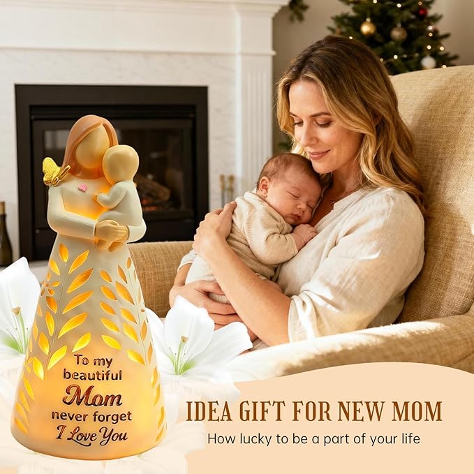 New Mom Gifts for Women, Mother and Baby Figurines Light with Remote - First Time Mom Gift Birthday Mothers Day for Mother from Son Daughter (No Batteries Included)
