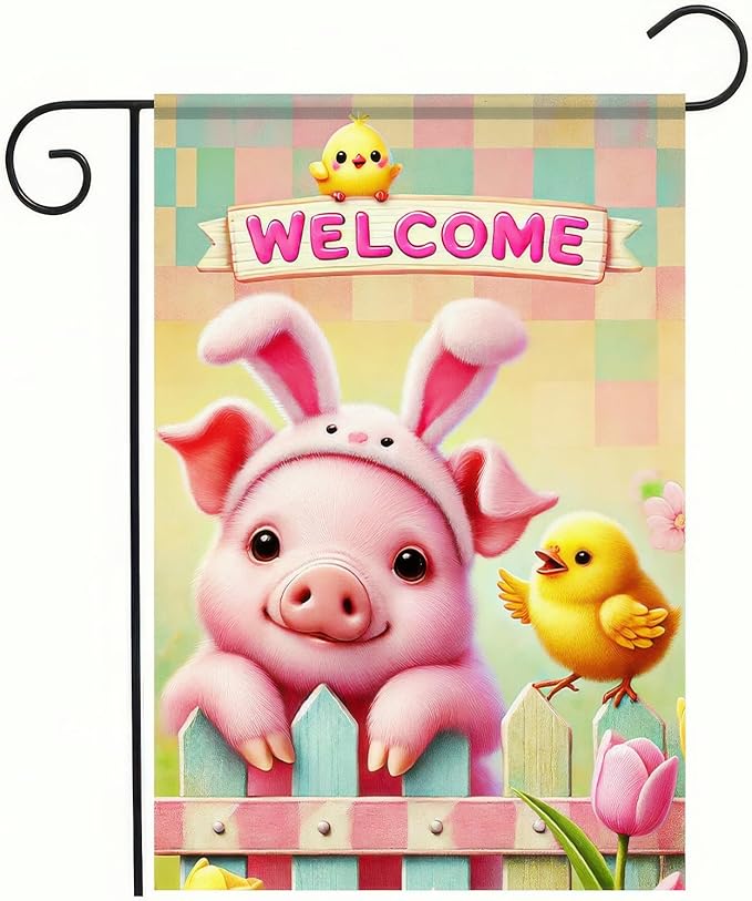 BlissYard Spring Garden Flags 12x18 Double Sided Adorable Piglet and Chick Welcome Garden Decor Banner Spring Decorations Springs Garden Flags For Outside Front Porch Decor Outdoor Decoration