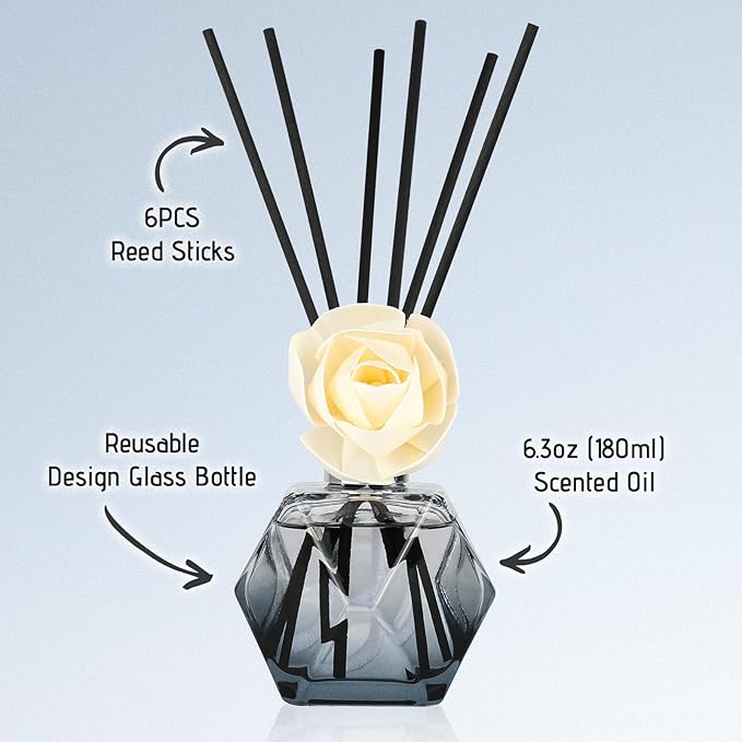Brakula Reed Diffuser Set, 6.09 fl oz (180 ml)-Bamboo with 8 Reed Sticks, Home Fragrance Reed Diffuser for Bathroom Shelf Decor