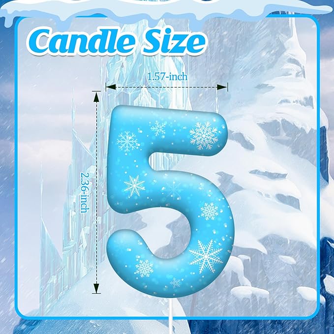 White and Blue Frozen Themed Party Birthday Candles - Blue Number Candles Snowflake Themed Party Decorations, Girls Party Supplies(Number 5)